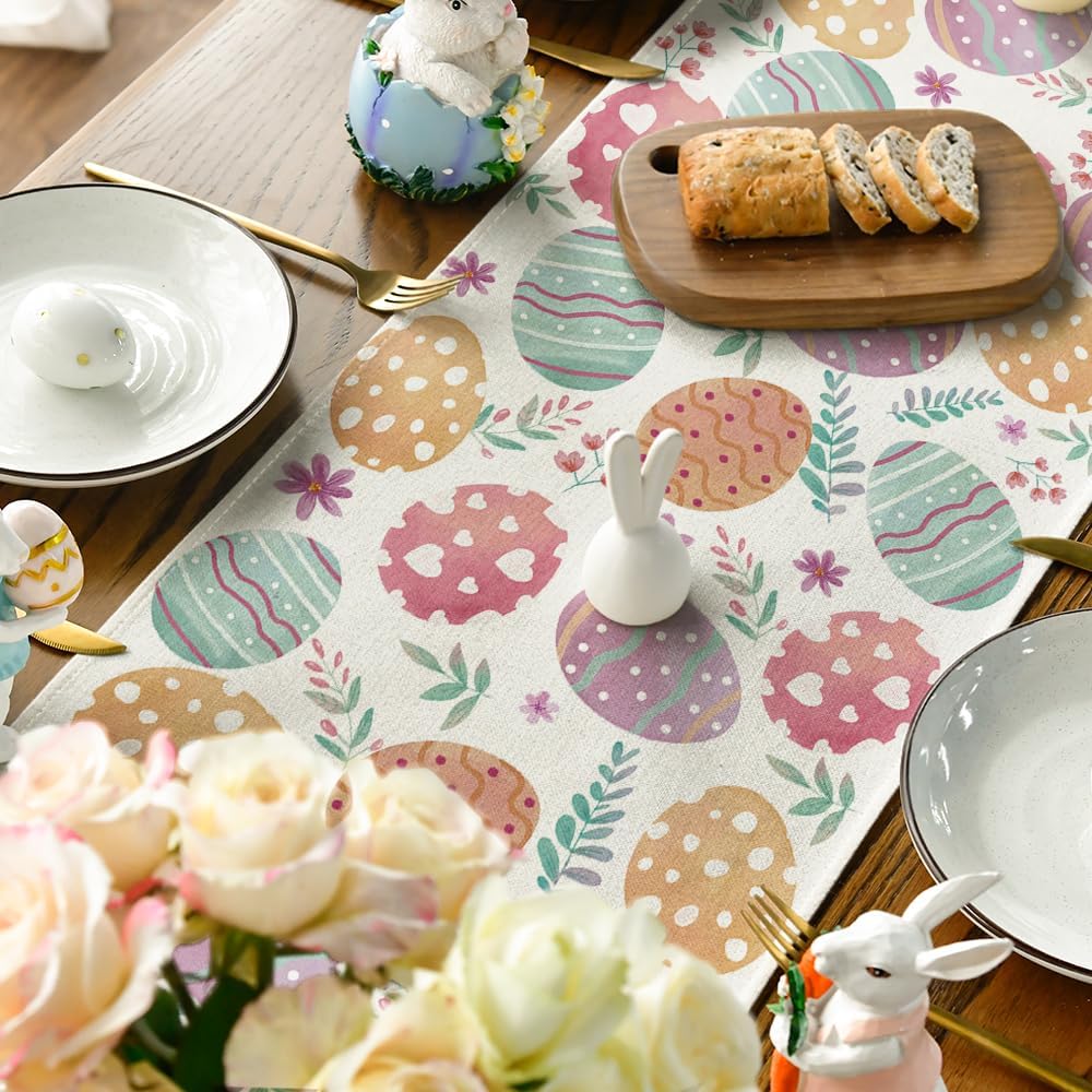 Watercolour Easter Eggs Table Runner, Seasonal Spring Kitchen Dining Table Decoration for Home Party Decor V1258-DP02-B-1589