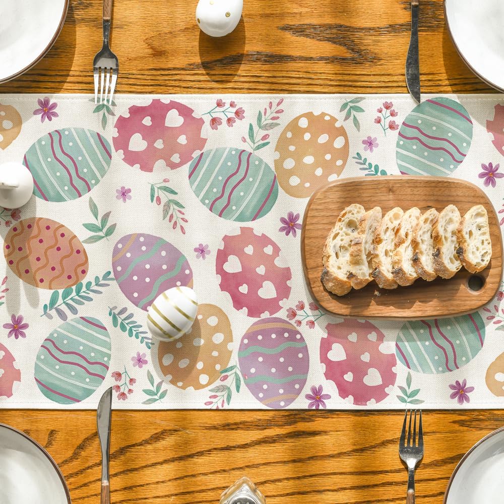 Watercolour Easter Eggs Table Runner, Seasonal Spring Kitchen Dining Table Decoration for Home Party Decor V1258-DP02-B-1589