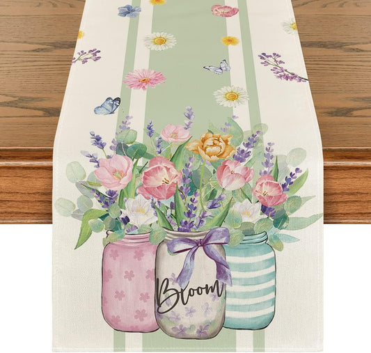 Vase Bloom Tulip Lavender Summer Table Runner, Seasonal Spring Kitchen Dining Table Decoration for Home Party V1258-DP02-B-1590
