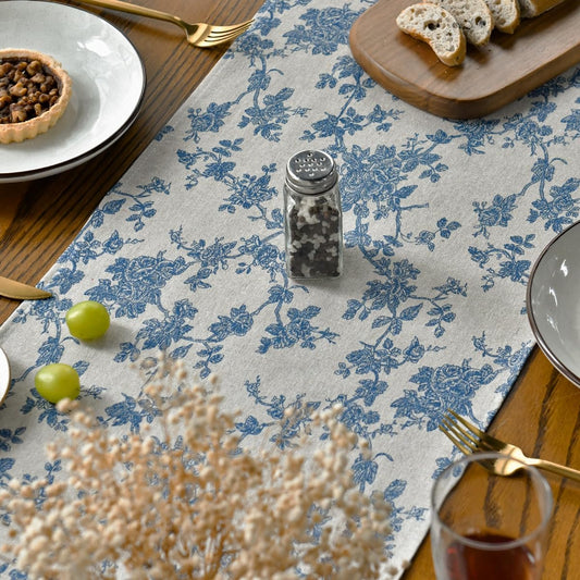 Monochrome Sketch Branch Toile Textures Chinoiserie Cotton Dark Grey Table Runner, Seasonal Retro Vintage V1258-DP02-B-1591
