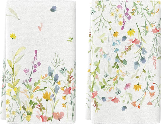 Wildflower Floral Spring Kitchen Towels Dish Towels, 18x26 Inch Farmhouse Summer Decoration Hand Towels Set V1258-DP02-B-1592