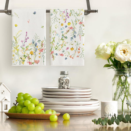 Wildflower Floral Spring Kitchen Towels Dish Towels, 18x26 Inch Farmhouse Summer Decoration Hand Towels Set V1258-DP02-B-1592