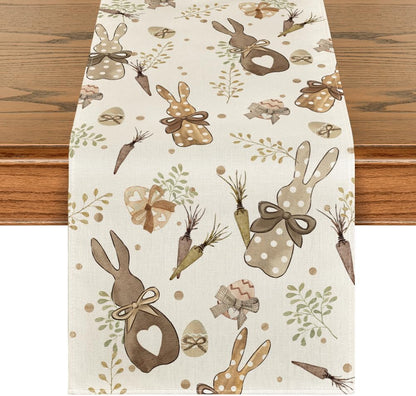 Bunny Rabbit Eucalyptus Eggs Carrots Easter Table Runner, Seasonal Spring Kitchen Dining Table Decoration for V1258-DP02-B-1594