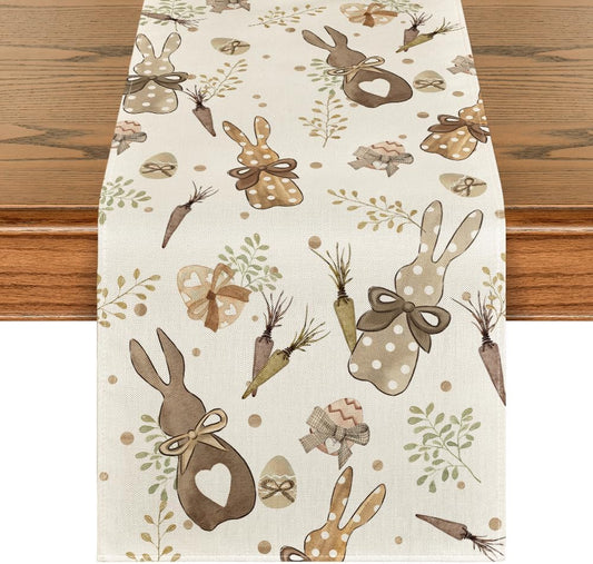 Bunny Rabbit Eucalyptus Eggs Carrots Easter Table Runner, Seasonal Spring Kitchen Dining Table Decoration for V1258-DP02-B-1594