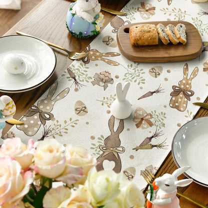 Bunny Rabbit Eucalyptus Eggs Carrots Easter Table Runner, Seasonal Spring Kitchen Dining Table Decoration for V1258-DP02-B-1594