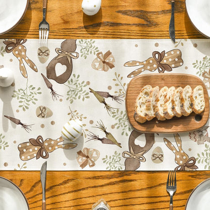 Bunny Rabbit Eucalyptus Eggs Carrots Easter Table Runner, Seasonal Spring Kitchen Dining Table Decoration for V1258-DP02-B-1594