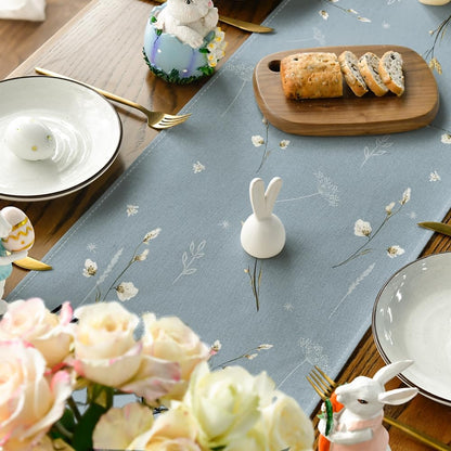 Bunny Rabbit Hydrangea Happy Easter Table Runner, Seasonal Spring Kitchen Dining Table Decoration for Home V1258-DP02-B-1595