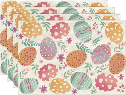 Watercolor Eggs Floral Easter Placemats Set of 4, 12x18 Inch Seasonal Spring Table Mats for Party Kitchen V1258-DP02-B-1596