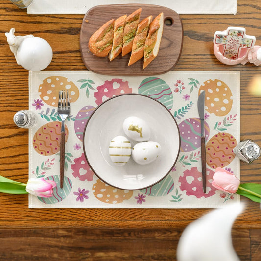 Watercolor Eggs Floral Easter Placemats Set of 4, 12x18 Inch Seasonal Spring Table Mats for Party Kitchen V1258-DP02-B-1596