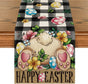 Buffalo Plaid Bunny Egg Flowers Happy Easter Table Runner, Seasonal Spring Kitchen Dining Table Decor for V1258-DP02-B-1598