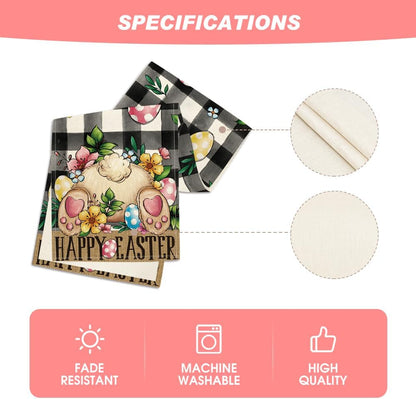 Buffalo Plaid Bunny Egg Flowers Happy Easter Table Runner, Seasonal Spring Kitchen Dining Table Decor for V1258-DP02-B-1598