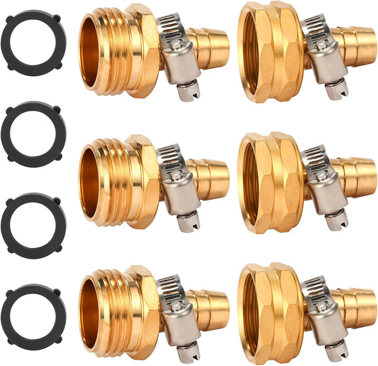 Brass Garden Hose Connector Repair Mender Kit with Stainless Clamp,Fits 1/2" Water Hose Fitting,3 Sets(1/2" V1258-DP02-B-160