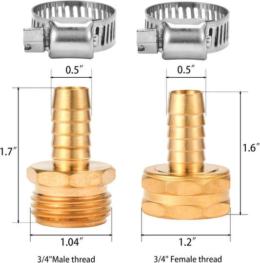 Brass Garden Hose Connector Repair Mender Kit with Stainless Clamp,Fits 1/2" Water Hose Fitting,3 Sets(1/2" V1258-DP02-B-160