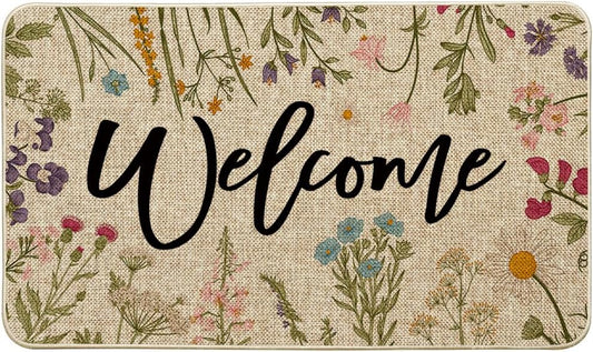 Wild Flowers Welcome Summer Doormat, Spring Home Decor Low-Profile Switch Rug Door Mat Floor Mat for Indoor V1258-DP02-B-1602