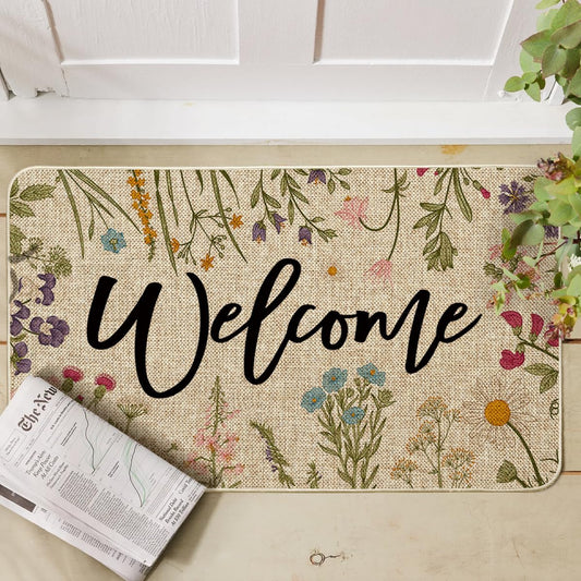 Wild Flowers Welcome Summer Doormat, Spring Home Decor Low-Profile Switch Rug Door Mat Floor Mat for Indoor V1258-DP02-B-1602