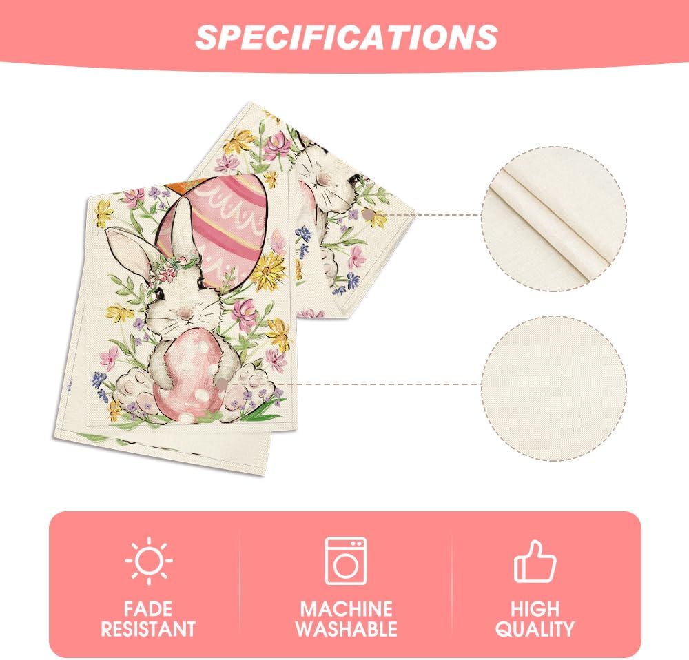 Bunny Rabbit Egg Flower Easter Table Runner, Seasonal Spring Kitchen Dining Table Decoration for Home Party V1258-DP02-B-1605