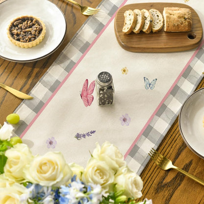 Buffalo Plaid Vase Lavender Tulip Spring Table Runner, Seasonal Kitchen Dining Table Decoration for Home V1258-DP02-B-1608