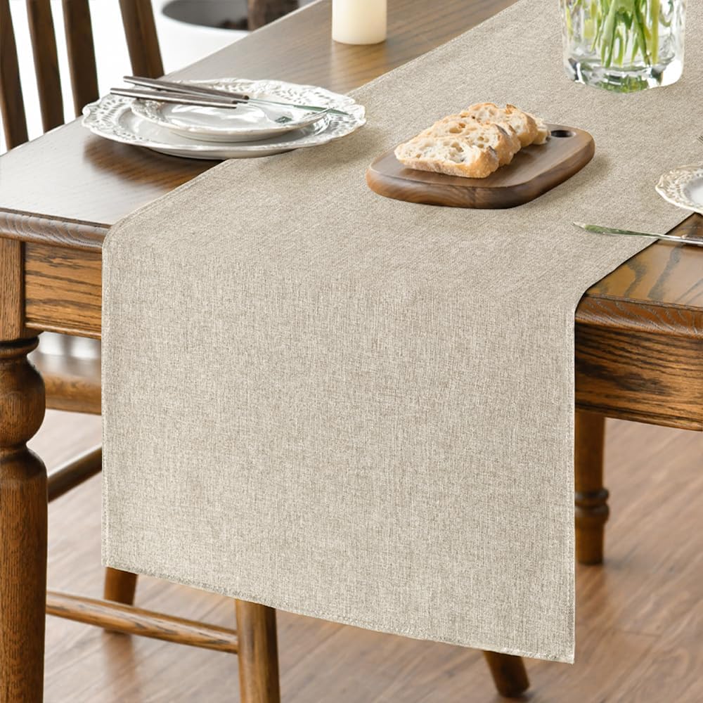 Light Brown Table Runner, Seasonal Fall Washable Kitchen Dining Table Decoration for Home Party Decor 13x72 V1258-DP02-B-1611