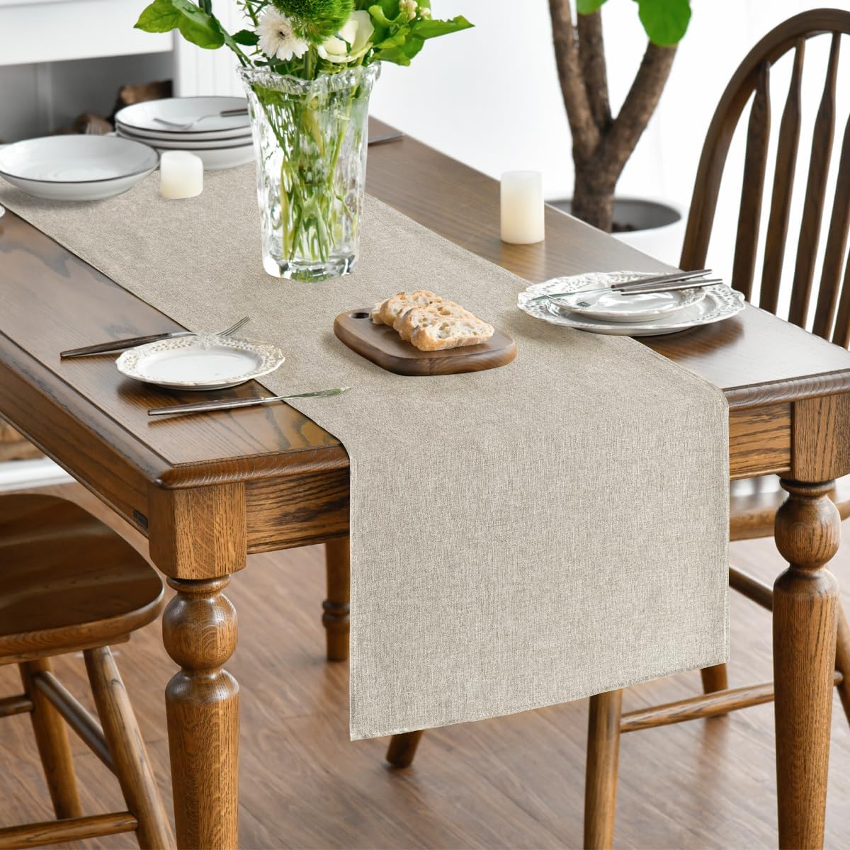 Light Brown Table Runner, Seasonal Fall Washable Kitchen Dining Table Decoration for Home Party Decor 13x72 V1258-DP02-B-1611