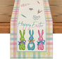Green Blue Pink Buffalo Plaid Bunny Happy Easter Table Runner, Spring Kitchen Dining Table Decoration for V1258-DP02-B-1614