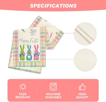 Green Blue Pink Buffalo Plaid Bunny Happy Easter Table Runner, Spring Kitchen Dining Table Decoration for V1258-DP02-B-1614