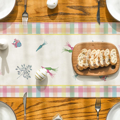 Green Blue Pink Buffalo Plaid Bunny Happy Easter Table Runner, Spring Kitchen Dining Table Decoration for V1258-DP02-B-1614
