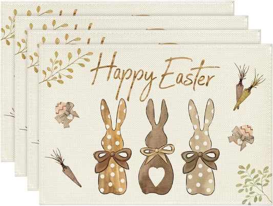 Carrots Rabbit Bunny Happy Easter Placemats for Dining Table, 12 x 18 Inch Spring Seasonal Holiday Decoration V1258-DP02-B-1617