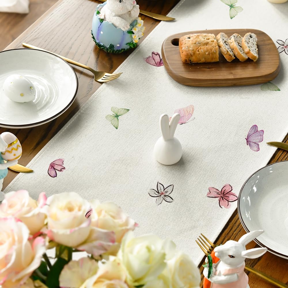 Daisy Bunny Rabbit Easter Table Runner, Seasonal Spring Kitchen Dining Table Decoration for Home Party Decor V1258-DP02-B-1619