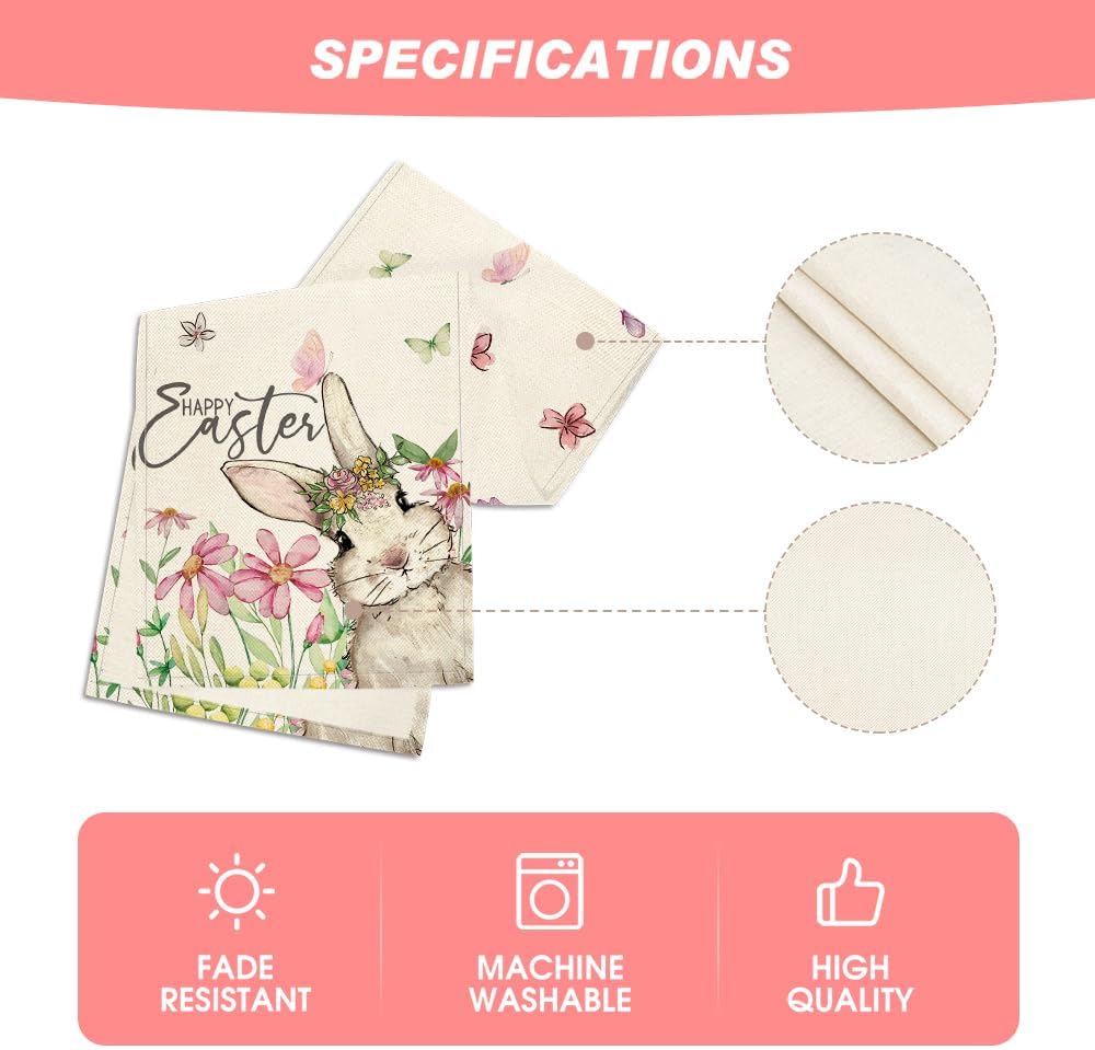 Daisy Bunny Rabbit Easter Table Runner, Seasonal Spring Kitchen Dining Table Decoration for Home Party Decor V1258-DP02-B-1619