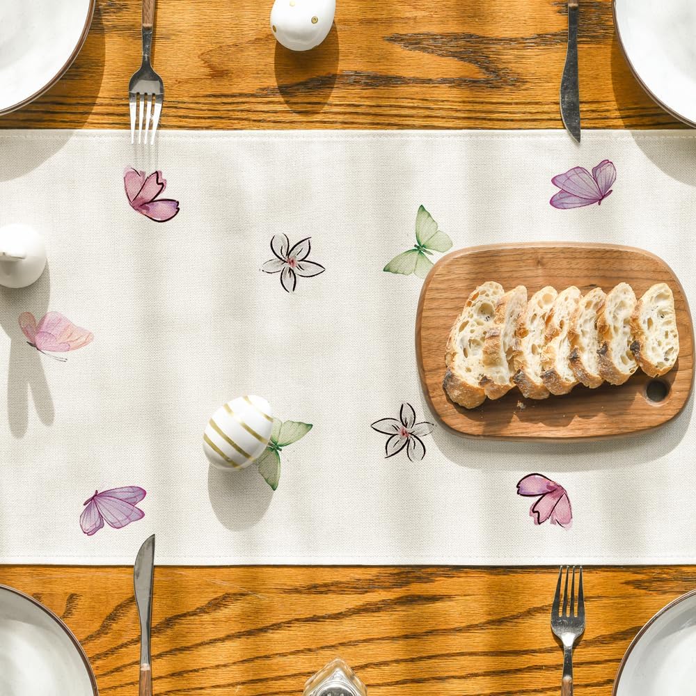 Daisy Bunny Rabbit Easter Table Runner, Seasonal Spring Kitchen Dining Table Decoration for Home Party Decor V1258-DP02-B-1619