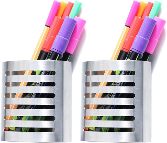 2 Pack Magnetic Modern Pen and Pencil Holder, Metal Writing Utensil Storage Organizer for Kitchen, Locker, V1258-DP02-B-162