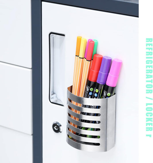 2 Pack Magnetic Modern Pen and Pencil Holder, Metal Writing Utensil Storage Organizer for Kitchen, Locker, V1258-DP02-B-162