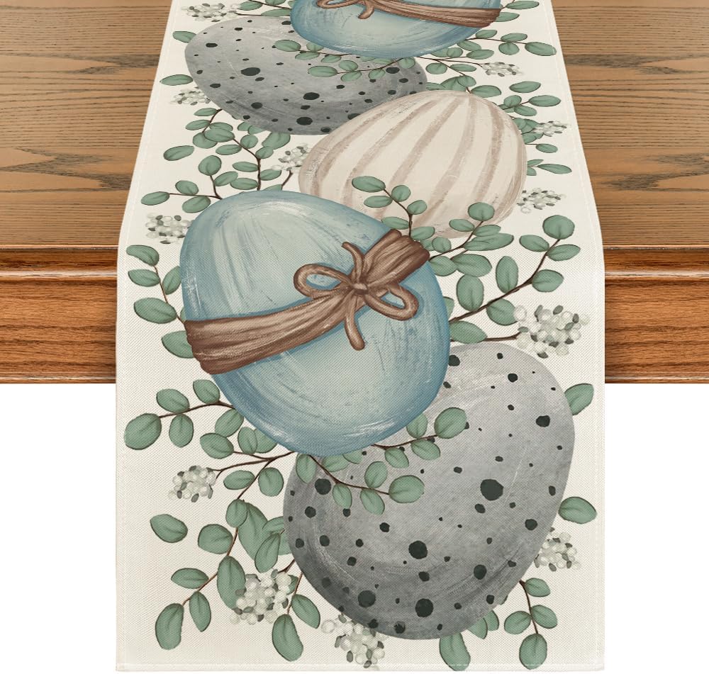 Eucalyptus Egg Easter Table Runner, Spring Kitchen Dining Table Decor for Indoor Outdoor Home Party Decor V1258-DP02-B-1620
