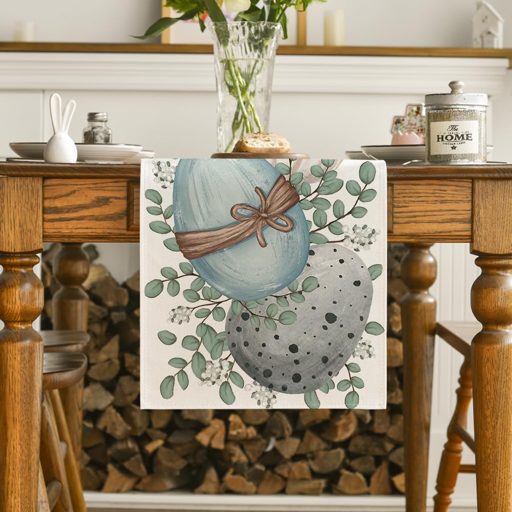 Eucalyptus Egg Easter Table Runner, Spring Kitchen Dining Table Decor for Indoor Outdoor Home Party Decor V1258-DP02-B-1620