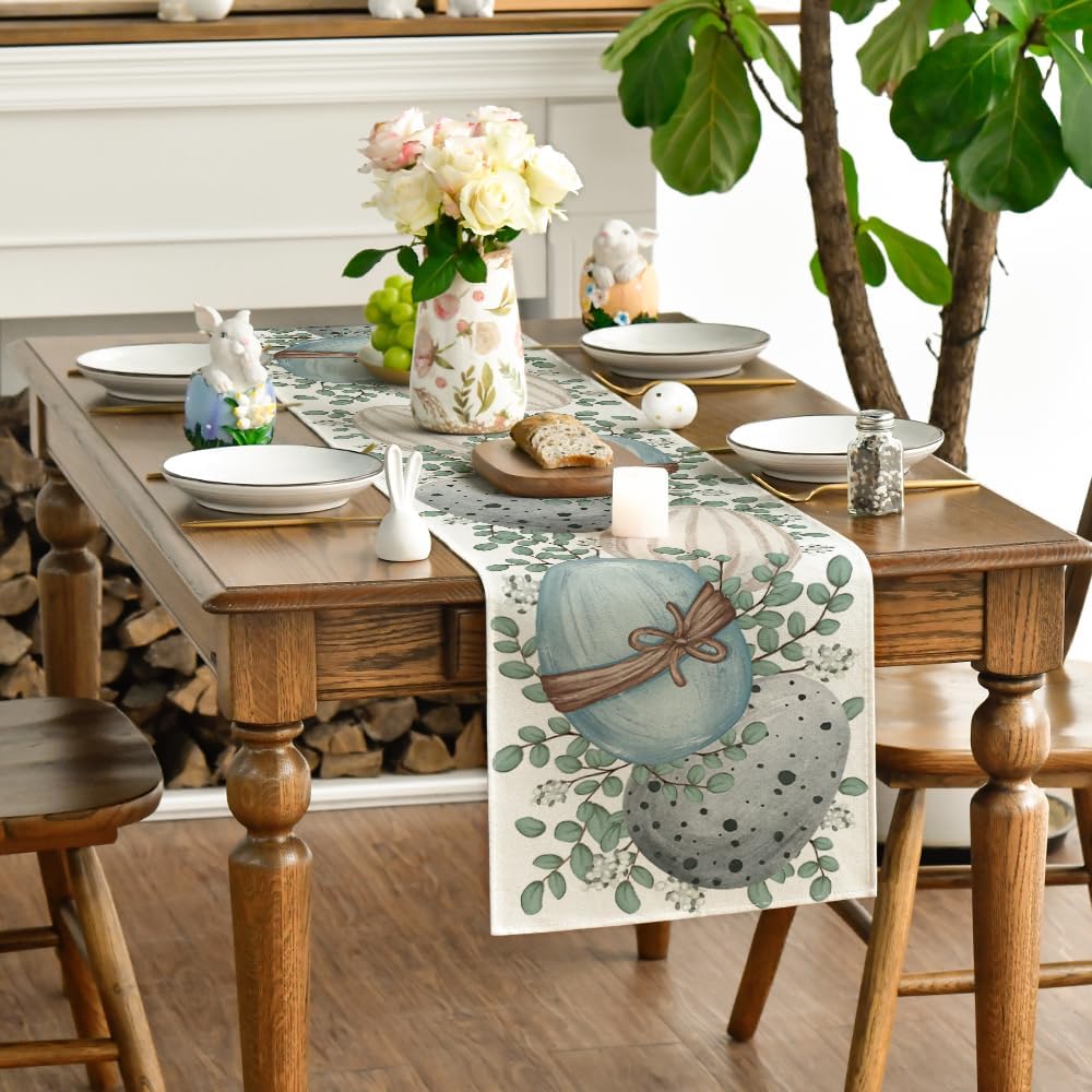 Eucalyptus Egg Easter Table Runner, Spring Kitchen Dining Table Decor for Indoor Outdoor Home Party Decor V1258-DP02-B-1620