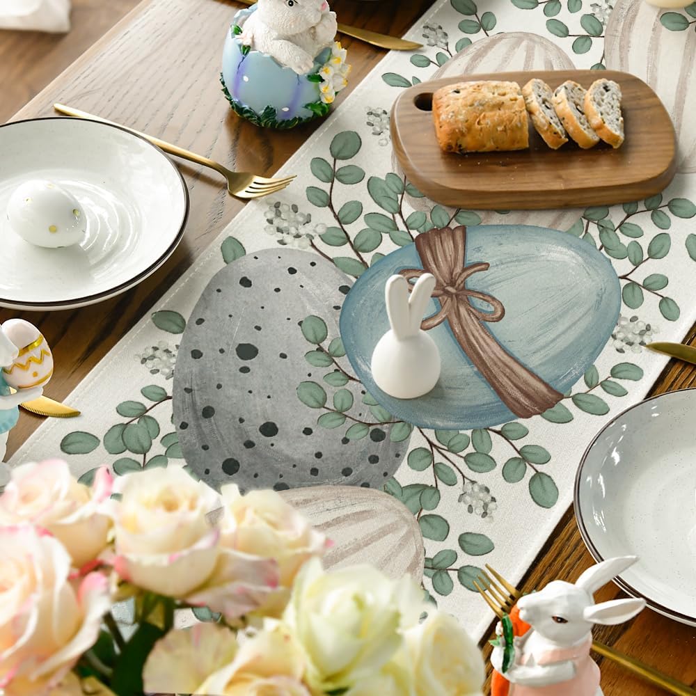 Eucalyptus Egg Easter Table Runner, Spring Kitchen Dining Table Decor for Indoor Outdoor Home Party Decor V1258-DP02-B-1620