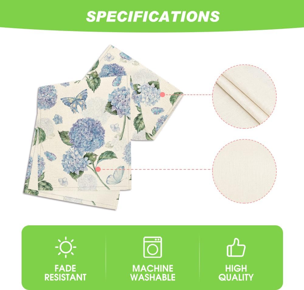 Hydrangea Butterfly Summer Table Runner, Seasonal Spring Holiday Kitchen Dining Table Decoration for Home V1258-DP02-B-1621