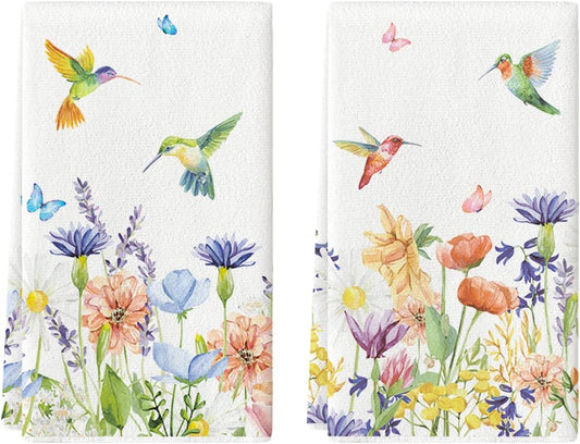 Anemone Flower Hummingbird Kitchen Towels Dish Towels, 18x26 Inch Seasonal Spring Summer Wild Floral Holiday V1258-DP02-B-1622