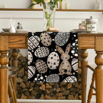 Bunny Rabbit Eggs Flowers Easter Table Runner, Seasonal Spring Kitchen Dining Table Decoration for Home Party V1258-DP02-B-1624