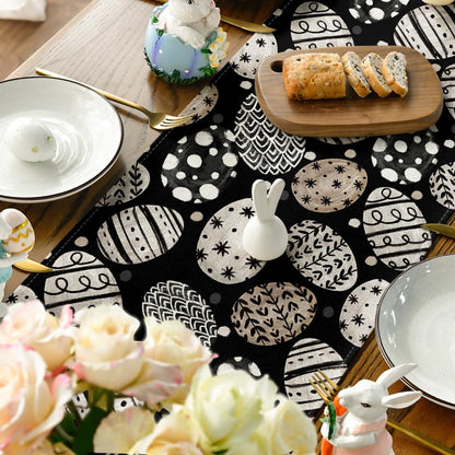 Bunny Rabbit Eggs Flowers Easter Table Runner, Seasonal Spring Kitchen Dining Table Decoration for Home Party V1258-DP02-B-1624