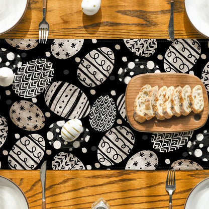 Bunny Rabbit Eggs Flowers Easter Table Runner, Seasonal Spring Kitchen Dining Table Decoration for Home Party V1258-DP02-B-1624
