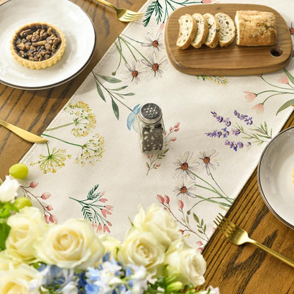 Flowers Floral Summer Table Runner, Seasonal Spring Fall Kitchen Dining Table Decoration for Home Party 13x72 V1258-DP02-B-1625