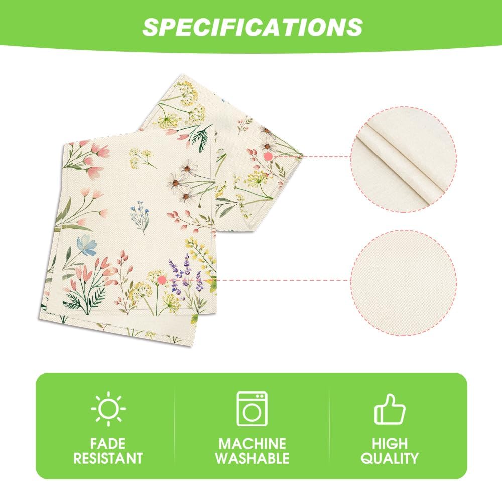 Flowers Floral Summer Table Runner, Seasonal Spring Fall Kitchen Dining Table Decoration for Home Party 13x72 V1258-DP02-B-1625