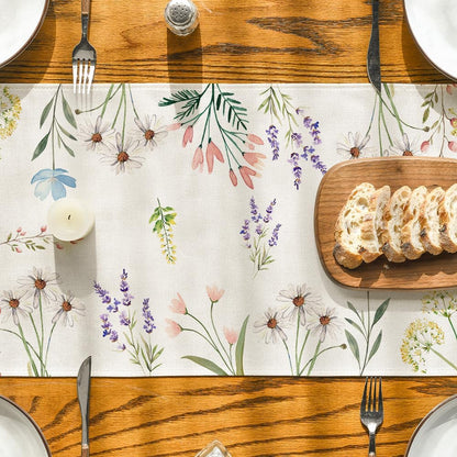 Flowers Floral Summer Table Runner, Seasonal Spring Fall Kitchen Dining Table Decoration for Home Party 13x72 V1258-DP02-B-1625