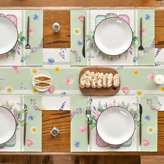 Bloom Vase Floral Spring Placemats Set of 4, 12x18 Inch Seasonal Table Mats for Party Kitchen Dining V1258-DP02-B-1627