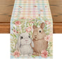 Bunny Rabbit Leaves Floral Easter Table Runner, Seasonal Spring Kitchen Dining Table Decoration for Home V1258-DP02-B-1629