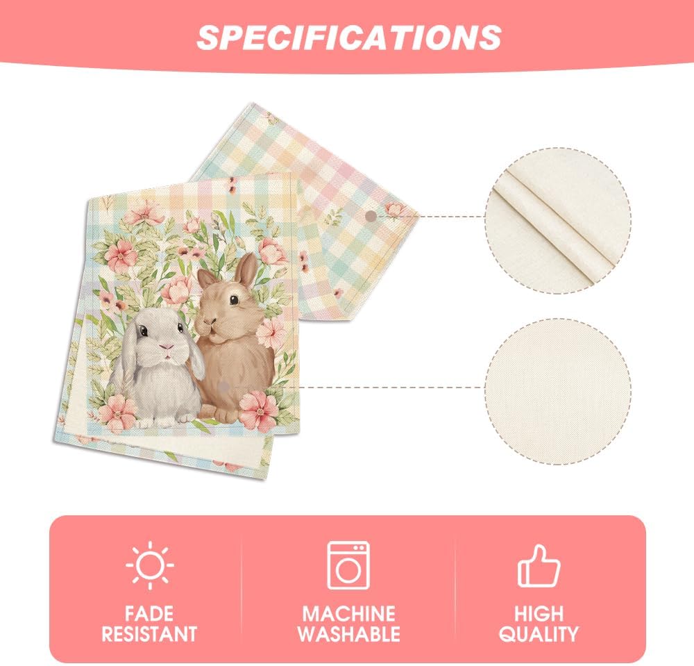 Bunny Rabbit Leaves Floral Easter Table Runner, Seasonal Spring Kitchen Dining Table Decoration for Home V1258-DP02-B-1629