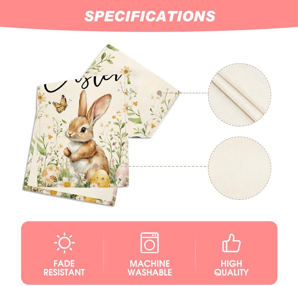 Bunny Rabbit Butterfly Eggs Flowers Easter Table Runner, Seasonal Spring Kitchen Dining Table Decoration for V1258-DP02-B-1633