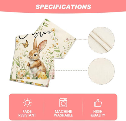 Bunny Rabbit Butterfly Eggs Flowers Easter Table Runner, Seasonal Spring Kitchen Dining Table Decoration for V1258-DP02-B-1633
