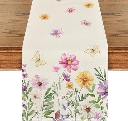 Flowers Butterfly Spring Table Runner, Seasonal Summer Kitchen Dining Table Decoration for Home Party Decor V1258-DP02-B-1635